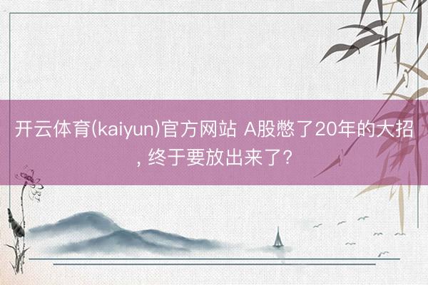 开云体育(kaiyun)官方网站 A股憋了20年的大招， 终于要放出来了?