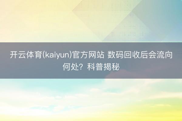 开云体育(kaiyun)官方网站 数码回收后会流向何处？科普揭秘