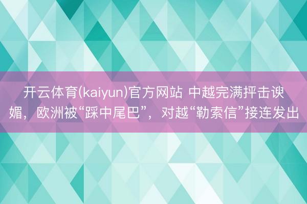 开云体育(kaiyun)官方网站 中越完满抨击谀媚，欧洲被“踩中尾巴”，对越“勒索信”接连发出