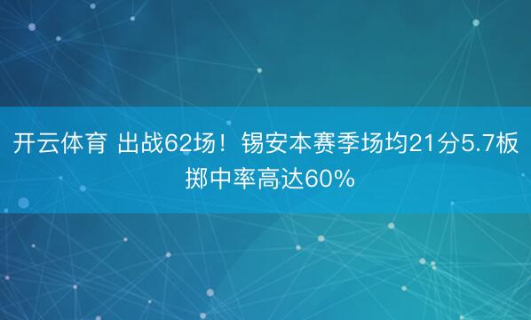 开云体育 出战62场！锡安本赛季场均21分5.7板 掷中率高达60%
