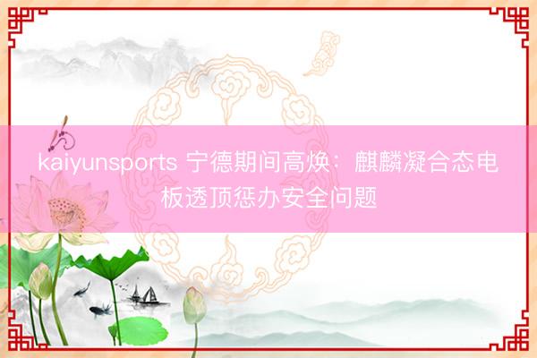 kaiyunsports 宁德期间高焕：麒麟凝合态电板透顶惩办安全问题